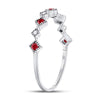 10k White Gold Womens Round Ruby Diamond Milgrain Square Stackable Band Ring 1/8 Cttw