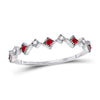 10k White Gold Womens Round Ruby Diamond Milgrain Square Stackable Band Ring 1/8 Cttw