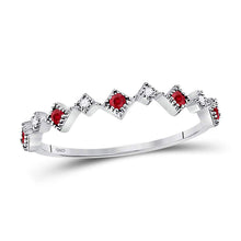  10k White Gold Womens Round Ruby Diamond Milgrain Square Stackable Band Ring 1/8 Cttw
