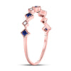 10k Rose Gold Womens Round Blue Sapphire Diamond Square Stackable Band Ring 1/5 Cttw