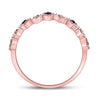 10k Rose Gold Womens Round Blue Sapphire Diamond Square Stackable Band Ring 1/5 Cttw
