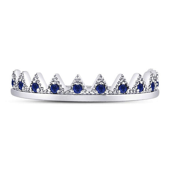 10k White Gold Womens Round Blue Sapphire Chevron Stackable Band Ring 1/10 Cttw