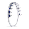 10k White Gold Womens Round Blue Sapphire Chevron Stackable Band Ring 1/10 Cttw