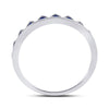10k White Gold Womens Round Blue Sapphire Chevron Stackable Band Ring 1/10 Cttw
