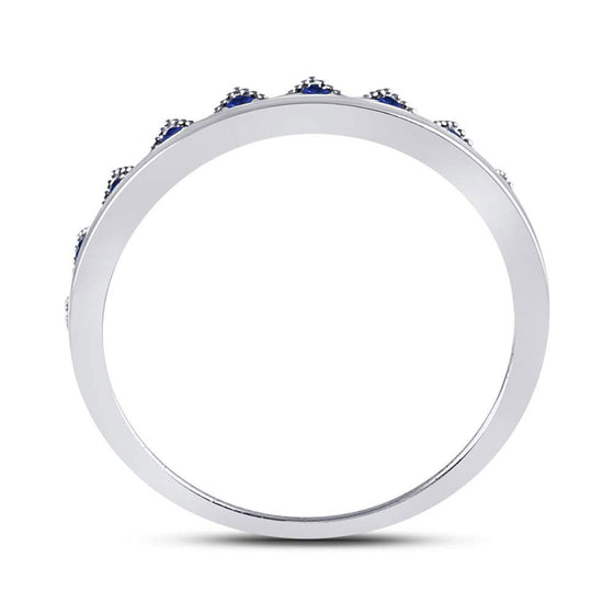 10k White Gold Womens Round Blue Sapphire Chevron Stackable Band Ring 1/10 Cttw