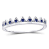 10k White Gold Womens Round Blue Sapphire Chevron Stackable Band Ring 1/10 Cttw
