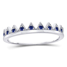  10k White Gold Womens Round Blue Sapphire Chevron Stackable Band Ring 1/10 Cttw