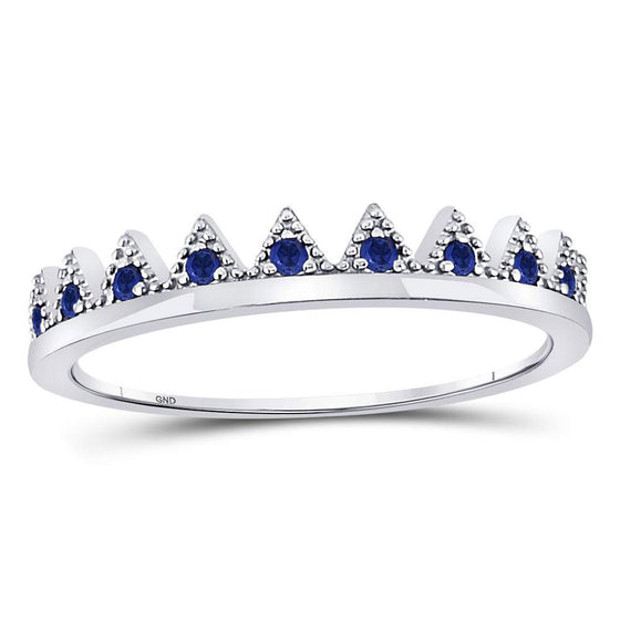 10k White Gold Womens Round Blue Sapphire Chevron Stackable Band Ring 1/10 Cttw