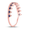 10k Rose Gold Womens Round Blue Sapphire Chevron Stackable Band Ring 1/10 Cttw