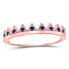10k Rose Gold Womens Round Blue Sapphire Chevron Stackable Band Ring 1/10 Cttw
