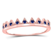  10k Rose Gold Womens Round Blue Sapphire Chevron Stackable Band Ring 1/10 Cttw