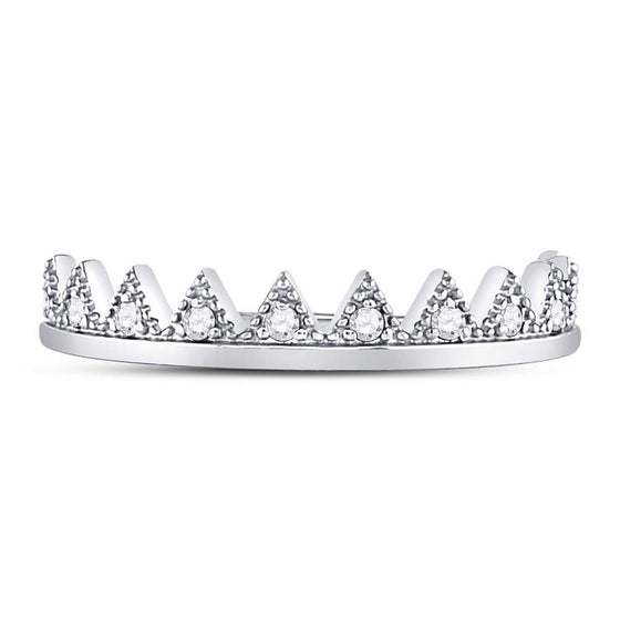10k White Gold Womens Round Diamond Chevron Stackable Band Ring 1/10 Cttw