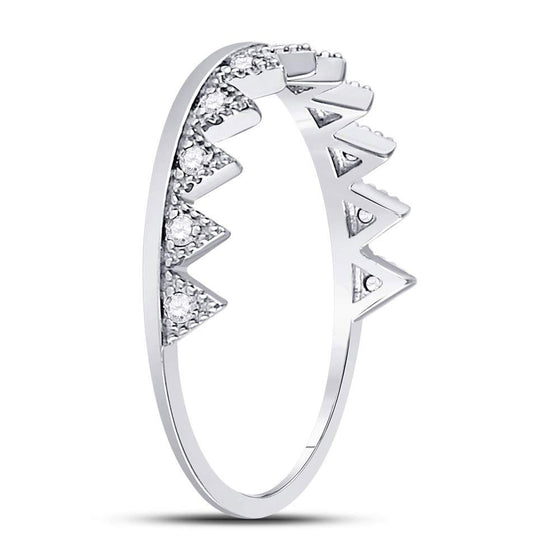 10k White Gold Womens Round Diamond Chevron Stackable Band Ring 1/10 Cttw