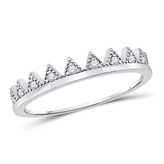 10k White Gold Womens Round Diamond Chevron Stackable Band Ring 1/10 Cttw