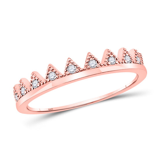 10k Rose Gold Womens Round Diamond Chevron Stackable Band Ring 1/10 Cttw