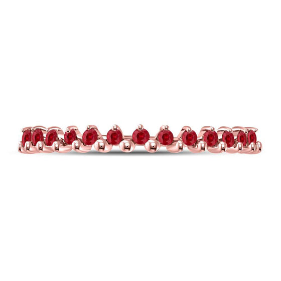 10k Rose Gold Womens Round Ruby Single Row Stackable Ring 1/8 Cttw