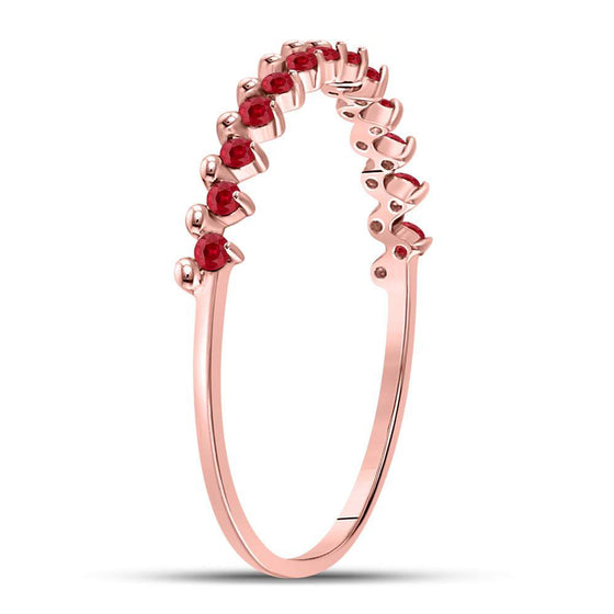 10k Rose Gold Womens Round Ruby Single Row Stackable Ring 1/8 Cttw