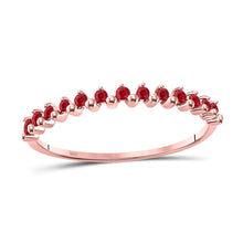  10k Rose Gold Womens Round Ruby Single Row Stackable Ring 1/8 Cttw