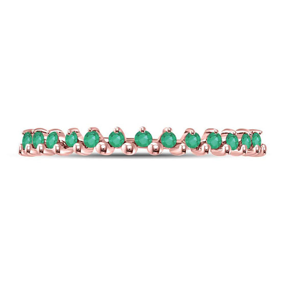 10k Rose Gold Womens Round Emerald Stackable Band Ring 1/8 Cttw