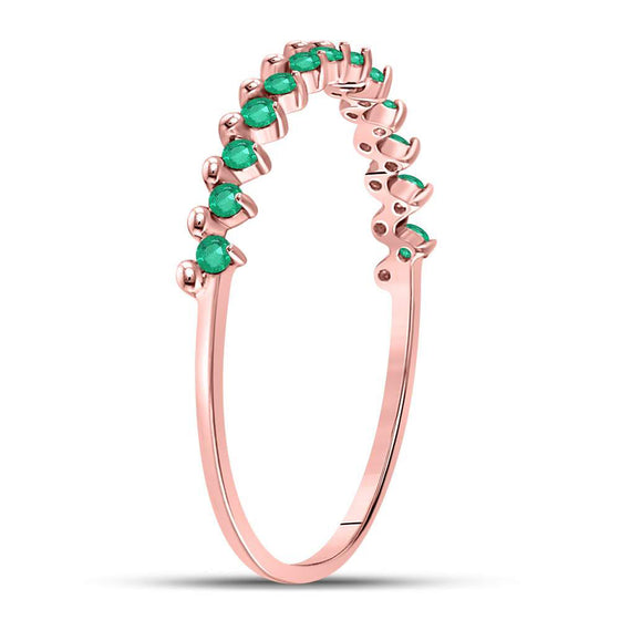 10k Rose Gold Womens Round Emerald Stackable Band Ring 1/8 Cttw