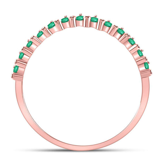 10k Rose Gold Womens Round Emerald Stackable Band Ring 1/8 Cttw