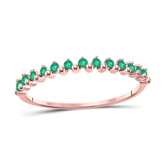 10k Rose Gold Womens Round Emerald Stackable Band Ring 1/8 Cttw