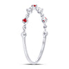 10k White Gold Womens Round Ruby Diamond Beaded Stackable Band Ring 1/20 Cttw