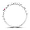 10k White Gold Womens Round Ruby Diamond Beaded Stackable Band Ring 1/20 Cttw