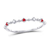10k White Gold Womens Round Ruby Diamond Beaded Stackable Band Ring 1/20 Cttw