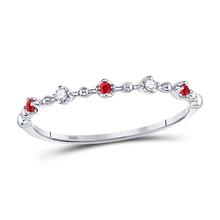  10k White Gold Womens Round Ruby Diamond Beaded Stackable Band Ring 1/20 Cttw