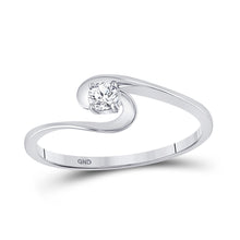  10k White Gold Womens Round Diamond Solitaire Swirl Promise Ring 1/10 Cttw