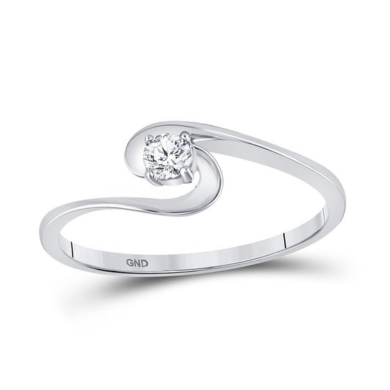 10k White Gold Womens Round Diamond Solitaire Swirl Promise Ring 1/10 Cttw