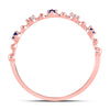 10k Rose Gold Womens Round Blue Sapphire Diamond Beaded Stackable Band Ring 1/20 Cttw