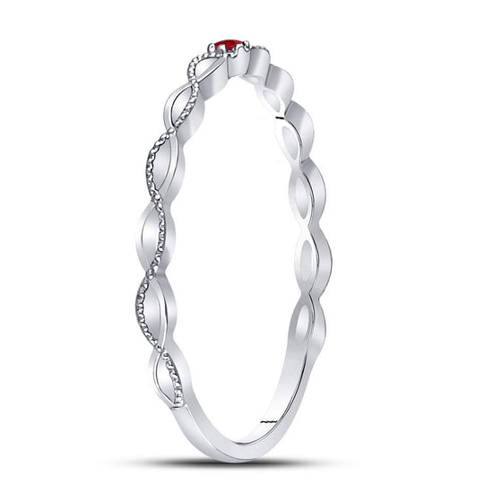 10k White Gold Womens Round Ruby Solitaire Stackable Band Ring .01 Cttw
