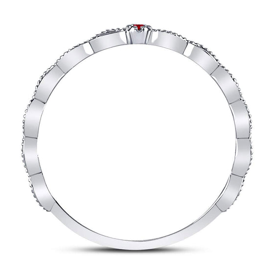 10k White Gold Womens Round Ruby Solitaire Stackable Band Ring .01 Cttw