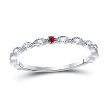  10k White Gold Womens Round Ruby Solitaire Stackable Band Ring .01 Cttw