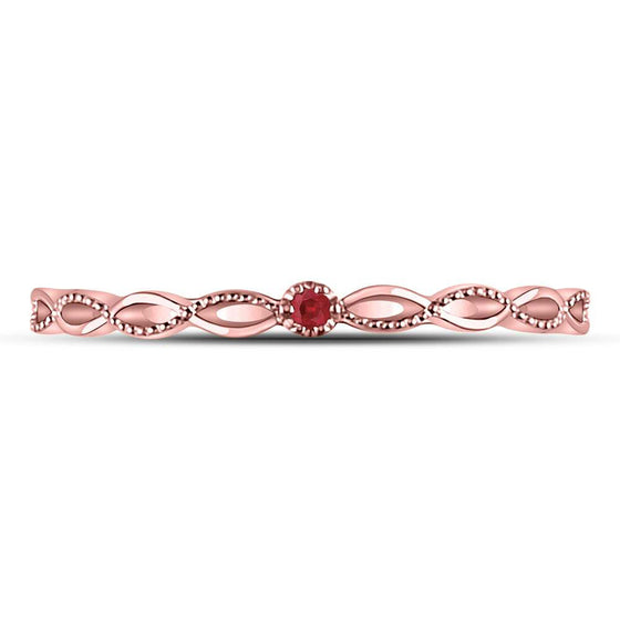 10k Rose Gold Womens Round Ruby Solitaire Beaded Stackable Band Ring .01 Cttw