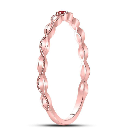 10k Rose Gold Womens Round Ruby Solitaire Beaded Stackable Band Ring .01 Cttw