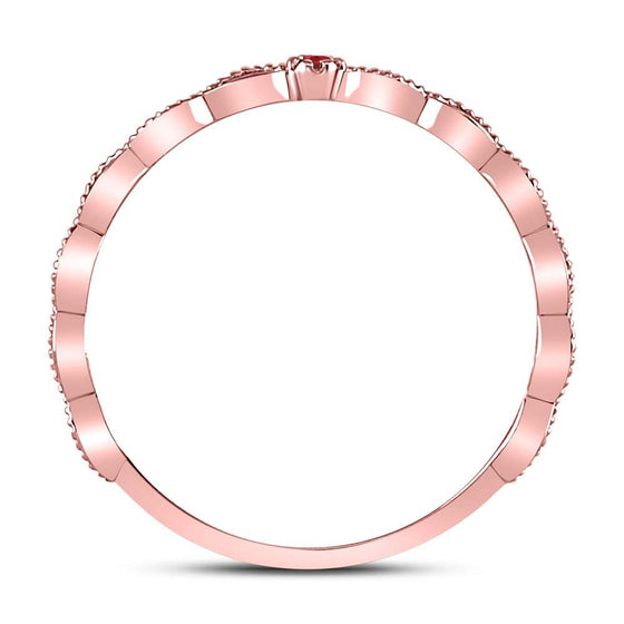 10k Rose Gold Womens Round Ruby Solitaire Beaded Stackable Band Ring .01 Cttw