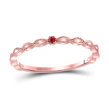  10k Rose Gold Womens Round Ruby Solitaire Beaded Stackable Band Ring .01 Cttw