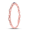 10k Rose Gold Womens Round Blue Sapphire Milgrain Stackable Band Ring .01 Cttw