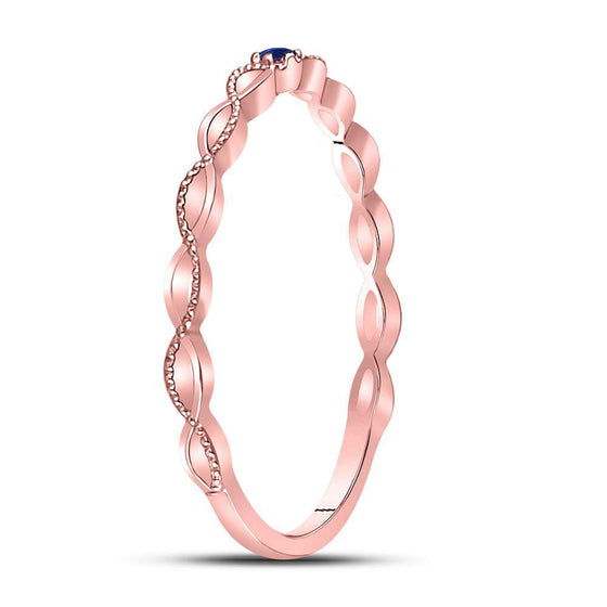 10k Rose Gold Womens Round Blue Sapphire Milgrain Stackable Band Ring .01 Cttw