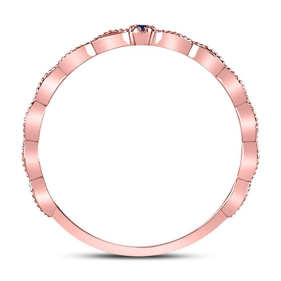 10k Rose Gold Womens Round Blue Sapphire Milgrain Stackable Band Ring .01 Cttw