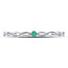 10k White Gold Womens Round Emerald Solitaire Milgrain Stackable Band Ring .01 Cttw