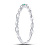 10k White Gold Womens Round Emerald Solitaire Milgrain Stackable Band Ring .01 Cttw