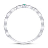 10k White Gold Womens Round Emerald Solitaire Milgrain Stackable Band Ring .01 Cttw