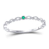 10k White Gold Womens Round Emerald Solitaire Milgrain Stackable Band Ring .01 Cttw