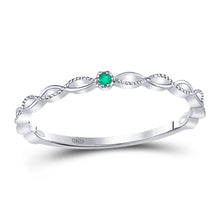  10k White Gold Womens Round Emerald Solitaire Milgrain Stackable Band Ring .01 Cttw
