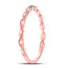 10k Rose Gold Womens Round Emerald Solitaire Milgrain Stackable Band Ring .01 Cttw