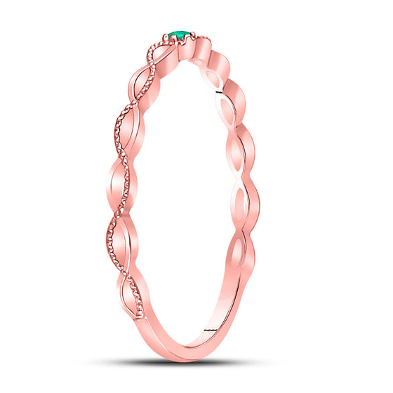 10k Rose Gold Womens Round Emerald Solitaire Milgrain Stackable Band Ring .01 Cttw